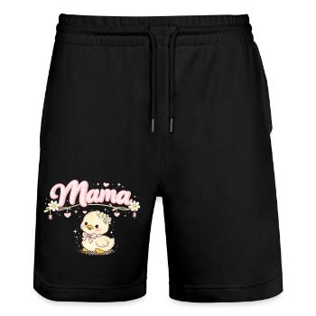 Mama süßes kleines Entlein und Blumen | Mama-Geschenk - Stanley/Stella Unisex Bio Joggingshorts Trainer  - Schwarz - Vorne - Nik (191cm) & Marisol (170cm)