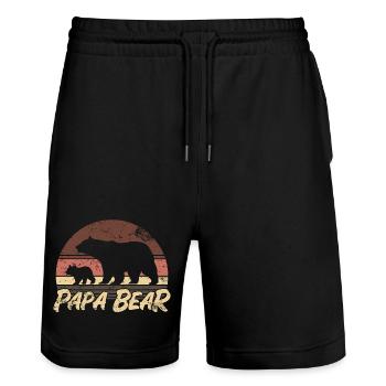 Papa Ours - Cadeau de la fête des pères - Short de jogging bio TRAINER Stanley/Stella unisexe - noir - Devant - Nik (191cm) & Marisol (170cm)