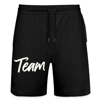 team- - Stanley/Stella Unisex Bio Joggingshorts Trainer  - Schwarz - Vorne - Nik (191cm) & Marisol (170cm)