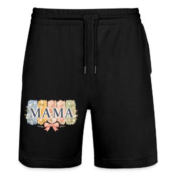 MAMA Retro Pink Bow & Floral Stripes - Stanley/Stella Trainer Unisex Organic Jogging Shorts - black - Front - Nik (191cm) & Marisol (170cm)