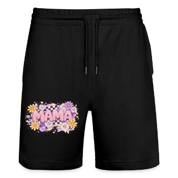 MAMA Damier Rétro et Fleurs Pastel | Chic - Short de jogging bio TRAINER Stanley/Stella unisexe - noir - Devant - Nik (191cm) & Marisol (170cm)