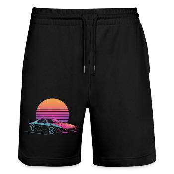 Vaporwave Auto Outrun Sonnenuntergang 80er Synth - Stanley/Stella Unisex Bio Joggingshorts Trainer  - Schwarz - Vorne - Nik (191cm) & Marisol (170cm)