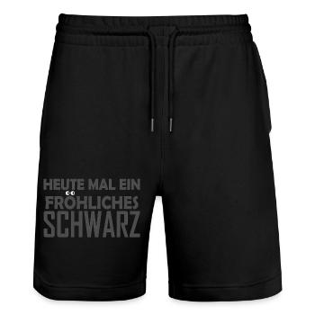 Heute mal ein fröhliches Schwarz - Lustiger Spruch - Stanley/Stella Unisex Bio Joggingshorts Trainer  - Schwarz - Vorne - Nik (191cm) & Marisol (170cm)