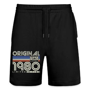 1980 Jahrgang Vintage Retro Geburtstag Geschenk - Stanley/Stella Unisex Bio Joggingshorts Trainer  - Schwarz - Vorne - Nik (191cm) & Marisol (170cm)