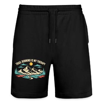 Trailrunning ist meine Therapie - Stanley/Stella Unisex Bio Joggingshorts Trainer  - Schwarz - Vorne - Nik (191cm) & Marisol (170cm)