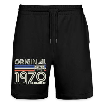 Cadeau d’anniversaire rétro vintage vintage des années 1970 - Short de jogging bio TRAINER Stanley/Stella unisexe - noir - Devant - Nik (191cm) & Marisol (170cm)