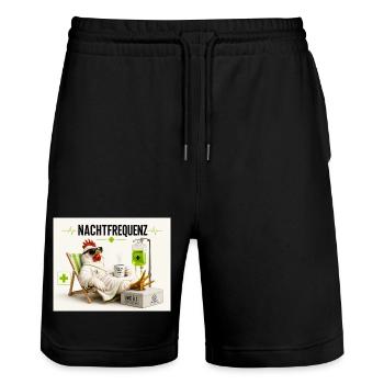Nachtfrequenz Huhn im Sanatorium - Stanley/Stella Unisex Bio Joggingshorts Trainer  - Schwarz - Vorne - Nik (191cm) & Marisol (170cm)