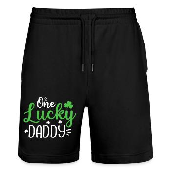 One Lucky Daddy St Patrick Tee - Stanley/Stella Trainer Unisex Organic Jogging Shorts - black - Front - Nik (191cm) & Marisol (170cm)