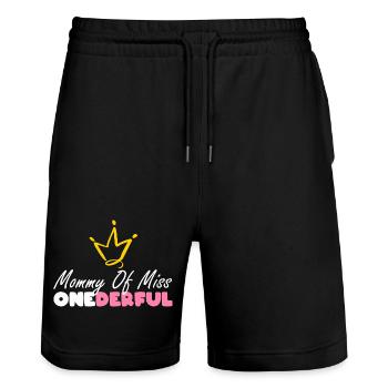 Mommy Of Miss OneDerful Crown Tee - Stanley/Stella Trainer Unisex Organic Jogging Shorts - black - Front - Nik (191cm) & Marisol (170cm)