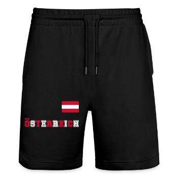 ÖSTERREICH Trikot Look - Flagge Fahne auf Brust - Stanley/Stella Unisex Bio Joggingshorts Trainer  - Schwarz - Vorne - Nik (191cm) & Marisol (170cm)