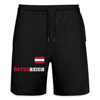 ÖSTERREICH Trikot Look - Flagge Fahne auf Brust - Stanley/Stella Unisex Bio Joggingshorts Trainer  - Schwarz - Vorne - Nik (191cm) & Marisol (170cm)