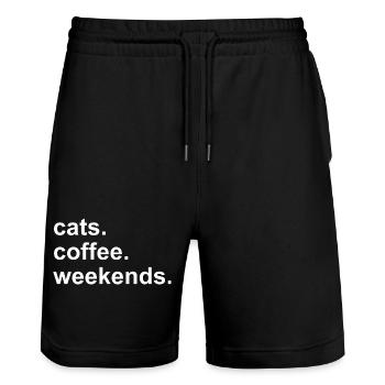 Coffee Cats Wochenenden süßes Kawaii Koffein-Geschenk - Stanley/Stella Unisex Bio Joggingshorts Trainer  - Schwarz - Vorne - Nik (191cm) & Marisol (170cm)