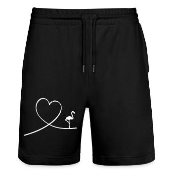 Flamingo Herz Liebe Wasservogel Romantik Zuneigung - Stanley/Stella Unisex Bio Joggingshorts Trainer  - Schwarz - Vorne - Nik (191cm) & Marisol (170cm)