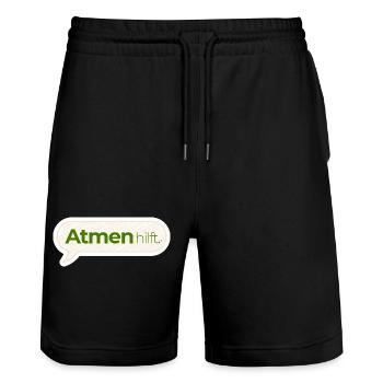 Atmen hilft – Achtsamkeitsspruch in Moosgrün - Stanley/Stella Unisex Bio Joggingshorts Trainer  - Schwarz - Vorne - Nik (191cm) & Marisol (170cm)