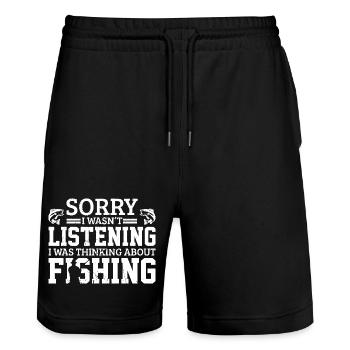 Entschuldigung, ich habe beim Angeln nicht zugehört - Stanley/Stella Unisex Bio Joggingshorts Trainer  - Schwarz - Vorne - Nik (191cm) & Marisol (170cm)