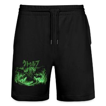 Cthulhu Pixel CRT Neon Green - Stanley/Stella Trainer Unisex Organic Jogging Shorts - black - Front - Nik (191cm) & Marisol (170cm)