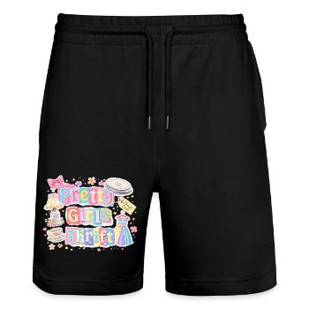 Pretty Girls Thrift Friperie Vintage Mode - Short de jogging bio TRAINER Stanley/Stella unisexe - noir - Devant - Nik (191cm) & Marisol (170cm)