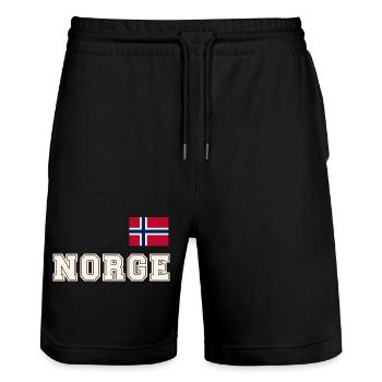 NORWEGN - NORGE Trikot Look - Flagge auf der Brust - Stanley/Stella Unisex Bio Joggingshorts Trainer  - Schwarz - Vorne - Nik (191cm) & Marisol (170cm)