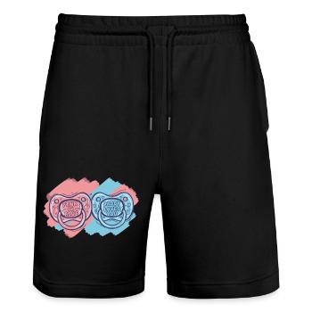 Gender Reveal Baby Shower Pink Or Blue Daddy Loves - Stanley/Stella Trainer Unisex Organic Jogging Shorts - black - Front - Nik (191cm) & Marisol (170cm)