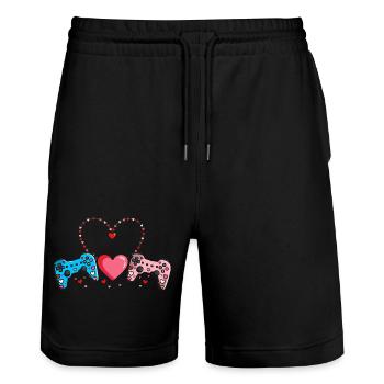 Retro Heart Valentine's Day Design Love - Stanley/Stella Trainer Unisex Organic Jogging Shorts - black - Front - Nik (191cm) & Marisol (170cm)