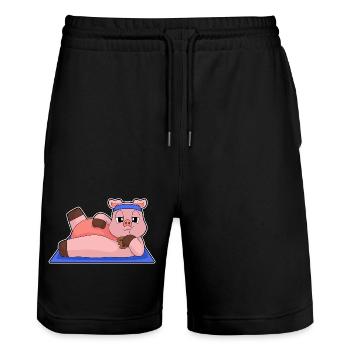 Gymnastique de fitness Yoga des cochons - Short de jogging bio TRAINER Stanley/Stella unisexe - noir - Devant - Nik (191cm) & Marisol (170cm)