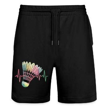 Badminton Heartbeat Colorful Shuttlecock Pulse For - Stanley/Stella Trainer Unisex Organic Jogging Shorts - black - Front - Nik (191cm) & Marisol (170cm)