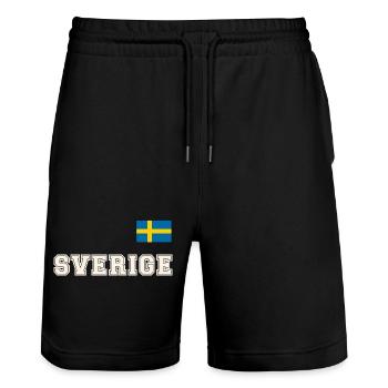 SCHWEDEN - SVERIGE Trikot Look - Flagge auf Brust - Stanley/Stella Unisex Bio Joggingshorts Trainer  - Schwarz - Vorne - Nik (191cm) & Marisol (170cm)