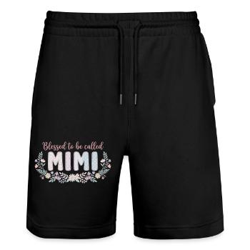 Mimi Oma Blumen Geschenk Süße Oma - Stanley/Stella Unisex Bio Joggingshorts Trainer  - Schwarz - Vorne - Nik (191cm) & Marisol (170cm)