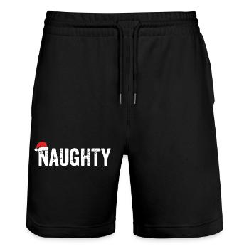 Frecher Weihnachtsmann Fettdruck-Tee - Stanley/Stella Unisex Bio Joggingshorts Trainer  - Schwarz - Vorne - Nik (191cm) & Marisol (170cm)