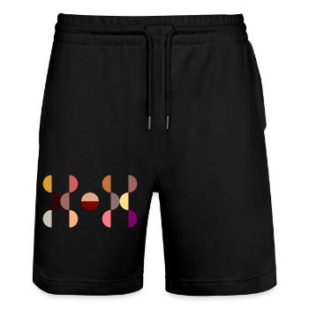 Stylisches und modernes Kreisdesign DOT - Stanley/Stella Unisex Bio Joggingshorts Trainer  - Schwarz - Vorne - Nik (191cm) & Marisol (170cm)