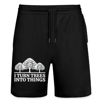 Ich mache aus Bäumen Dinge Zimmermann Humor Tischler - Stanley/Stella Unisex Bio Joggingshorts Trainer  - Schwarz - Vorne - Nik (191cm) & Marisol (170cm)