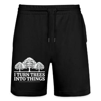 Ich mache aus Bäumen Dinge Zimmermann Humor Tischler - Stanley/Stella Unisex Bio Joggingshorts Trainer  - Schwarz - Vorne - Nik (191cm) & Marisol (170cm)