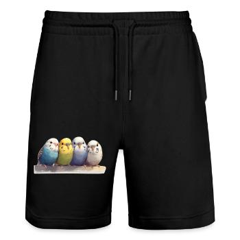 Budgies - Stanley/Stella Trainer Unisex Organic Jogging Shorts - black - Front - Nik (191cm) & Marisol (170cm)