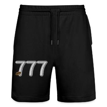 777 Angel Number Silberglitzer mit Leopardenlippen - Stanley/Stella Unisex Bio Joggingshorts Trainer  - Schwarz - Vorne - Nik (191cm) & Marisol (170cm)