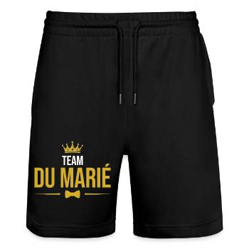 Team du marié - Short de jogging bio TRAINER Stanley/Stella unisexe - noir - Devant - Nik (191cm) & Marisol (170cm)