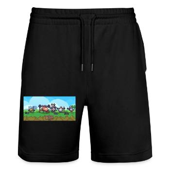 Bauern Gym Pixel-Show - Stanley/Stella Unisex Bio Joggingshorts Trainer  - Schwarz - Vorne - Nik (191cm) & Marisol (170cm)