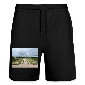 Jardin français du Château de Chambord - Short de jogging bio TRAINER Stanley/Stella unisexe - noir - Devant - Nik (191cm) & Marisol (170cm)