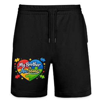 My Brother Is Au-Some Autism Heart Saying - Stanley/Stella Trainer Unisex Organic Jogging Shorts - black - Front - Nik (191cm) & Marisol (170cm)