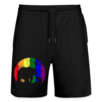 LGBT Gay Pride Stolze Mama Bär - Stanley/Stella Unisex Bio Joggingshorts Trainer  - Schwarz - Vorne - Nik (191cm) & Marisol (170cm)