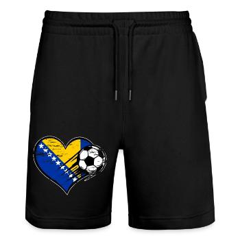 Bosnien Flagge Fußball mit Herz used - Stanley/Stella Unisex Bio Joggingshorts Trainer  - Schwarz - Vorne - Nik (191cm) & Marisol (170cm)