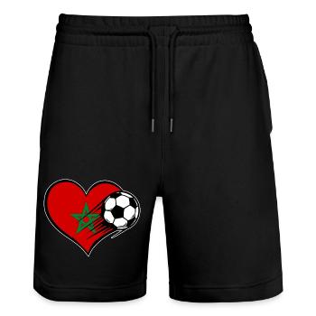 Marokko Flagge Fußball mit Herz - Stanley/Stella Unisex Bio Joggingshorts Trainer  - Schwarz - Vorne - Nik (191cm) & Marisol (170cm)