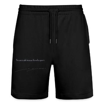 The sea is safe because He walk- for dark colors - Stanley/Stella Trainer Unisex Organic Jogging Shorts - black - Front - Nik (191cm) & Marisol (170cm)