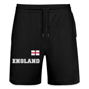 Look maillot de l’ANGLETERRE avec drapeau sur la poitrine - Short de jogging bio TRAINER Stanley/Stella unisexe - noir - Devant - Nik (191cm) & Marisol (170cm)