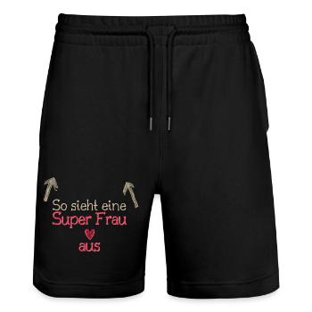 So sieht eine Super Frau aus - Stanley/Stella Unisex Bio Joggingshorts Trainer  - Schwarz - Vorne - Nik (191cm) & Marisol (170cm)
