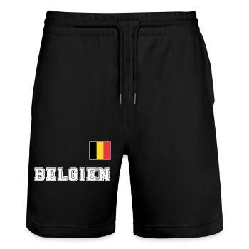 BELGIEN Trikot Look - Nationalflagge Fahne Flagge - Stanley/Stella Unisex Bio Joggingshorts Trainer  - Schwarz - Vorne - Nik (191cm) & Marisol (170cm)
