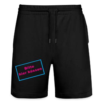 Küssen Neon Rahmen - Stanley/Stella Unisex Bio Joggingshorts Trainer  - Schwarz - Vorne - Nik (191cm) & Marisol (170cm)