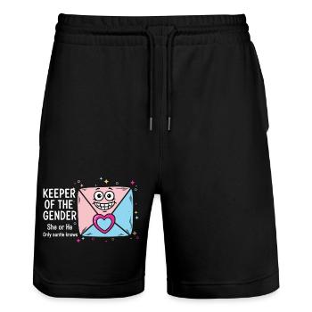 Gender Reveal Babyshower Hüter des Geschlechts - Stanley/Stella Unisex Bio Joggingshorts Trainer  - Schwarz - Vorne - Nik (191cm) & Marisol (170cm)