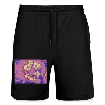 Pastel Blossoms Gold Sketch - Stanley/Stella Trainer Unisex Organic Jogging Shorts - black - Front - Nik (191cm) & Marisol (170cm)