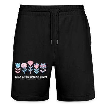 Pride Month LGBTQ - Trans People Deserve Safety - Stanley/Stella Trainer Unisex Organic Jogging Shorts - black - Front - Nik (191cm) & Marisol (170cm)