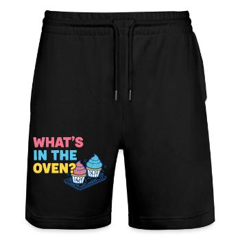 Geschlechterenthüllung Was im Ofen ist Babyparty - Stanley/Stella Unisex Bio Joggingshorts Trainer  - Schwarz - Vorne - Nik (191cm) & Marisol (170cm)